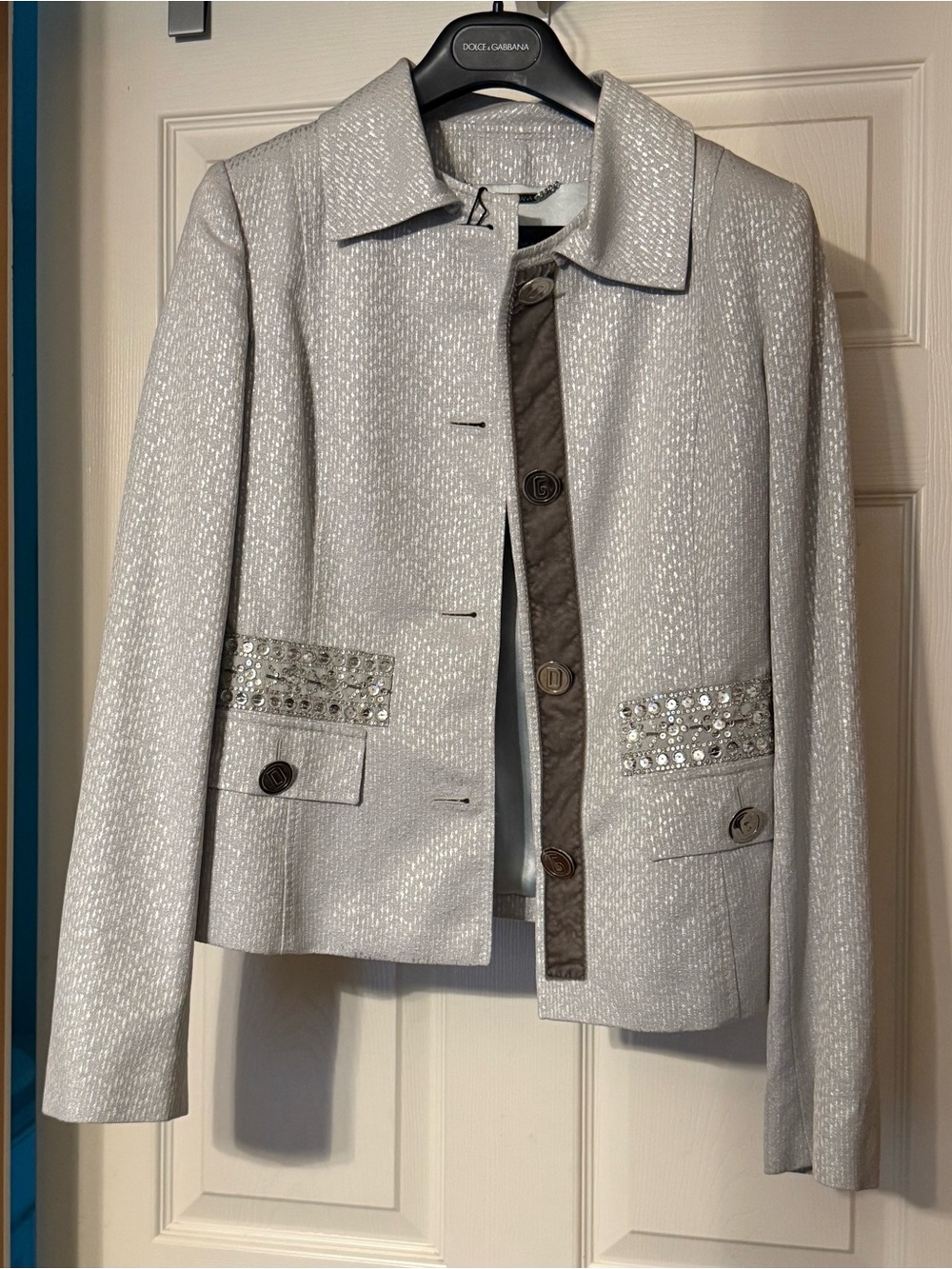 Dolce & Gabbana Silver Crystal-Embellished Women's Blazer
